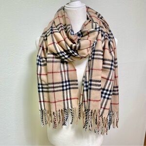 Rong Jia Cashmere Scarf Burberry Colors
Rectangular Fringe 29”x74”